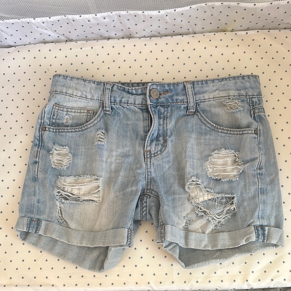 RSQ Faded Blue Ripped Jean Shorts
